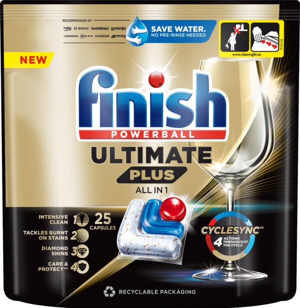 Detergent capsule pentru mașina de spălat vase Finish Ultimate Plus, 25 spălări