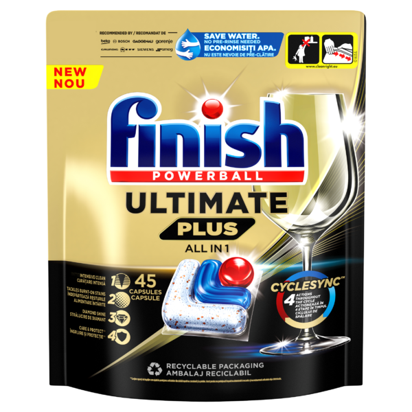 Detergent capsule pentru mașina de spălat vase Finish Ultimate Plus, 45 spălări