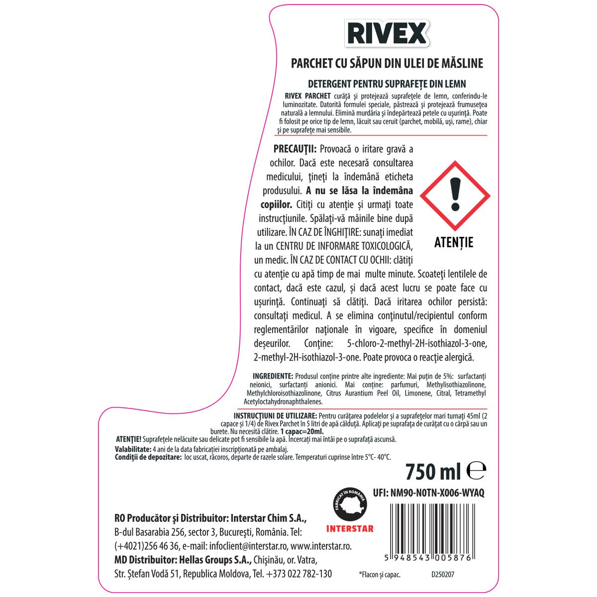 Detergent pentru parchet Rivex cu săpun din ulei de masline, 750 ml – imagine 2