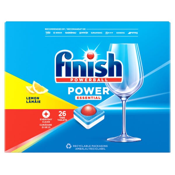 Finish Power Essential Lemon detergent tablete pentru mașina de spălat vase, 26 spălări