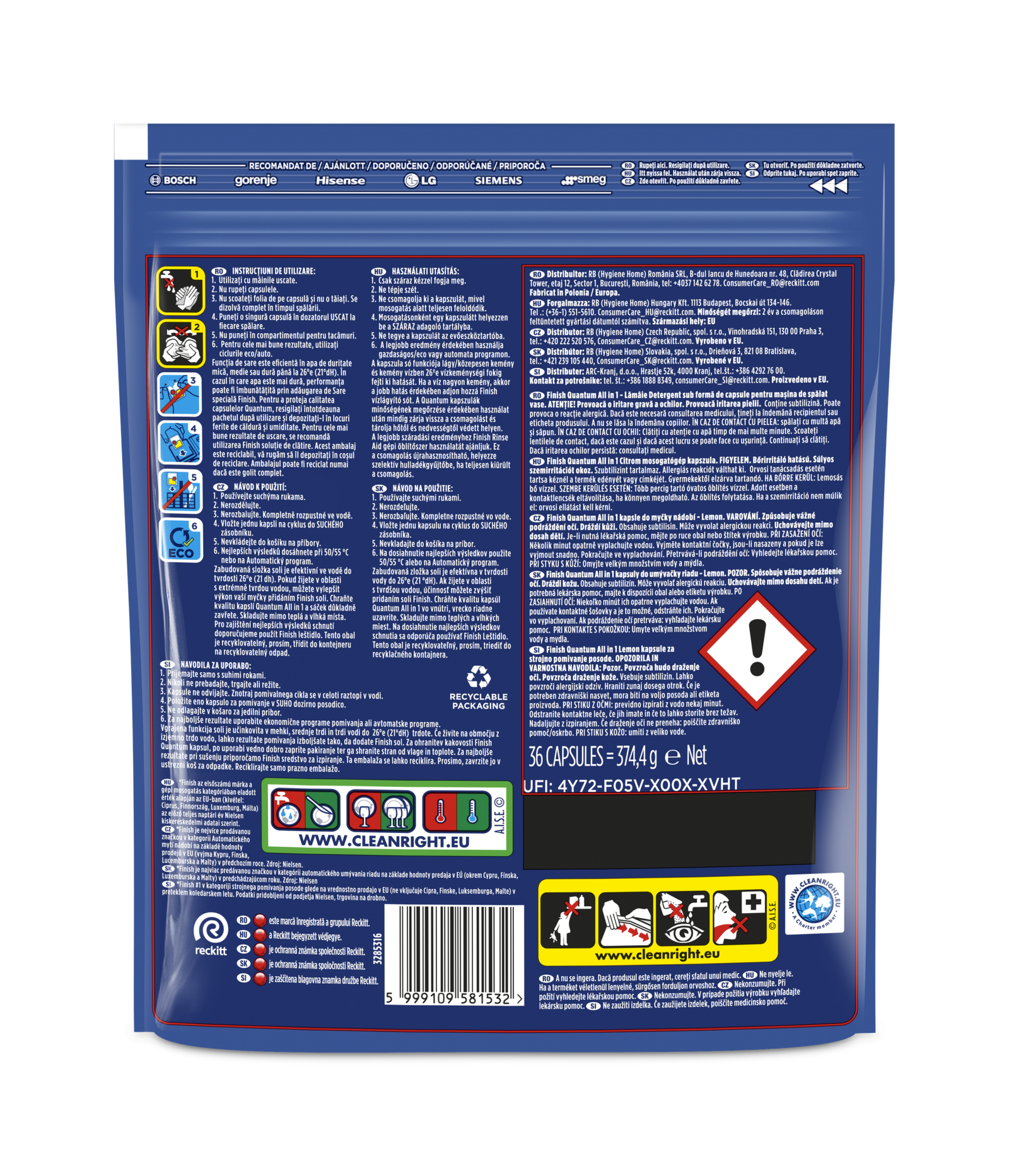 Finish Quantum Lemon detergent capsule pentru mașina de spălat vase, 36 spălări – imagine 7