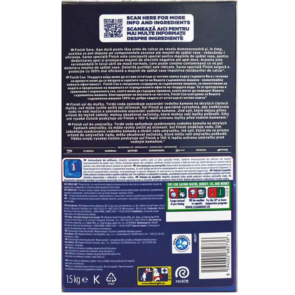 Finish sare speciala pentru mașina de spălat vase, 1.5 kg – imagine 2