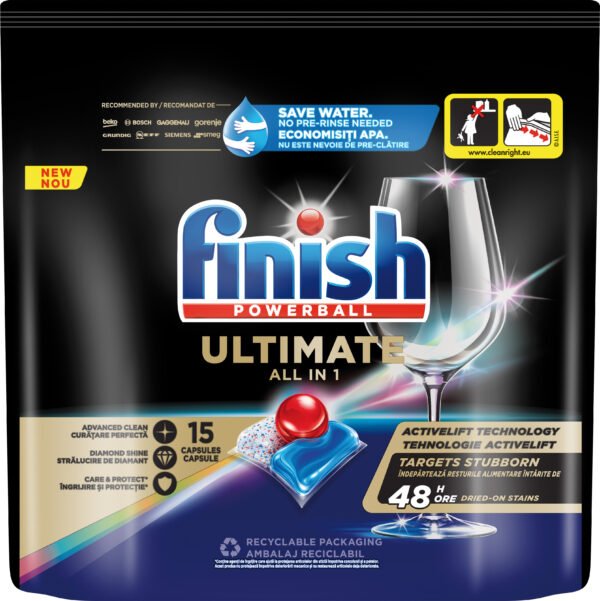 Finish Ultimate detergent capsule pentru mașina de spălat vase, 15 spălări