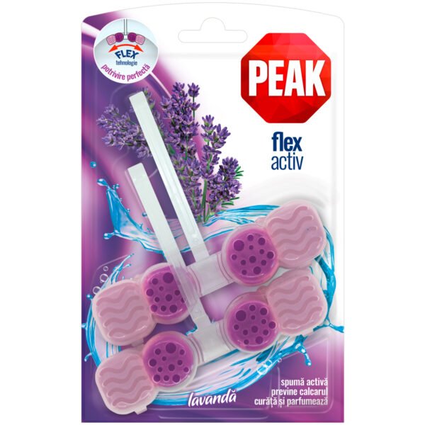 Odorizant solid pentru toaleta, Peak Flex Activ Lavandă, 2 x 48 g