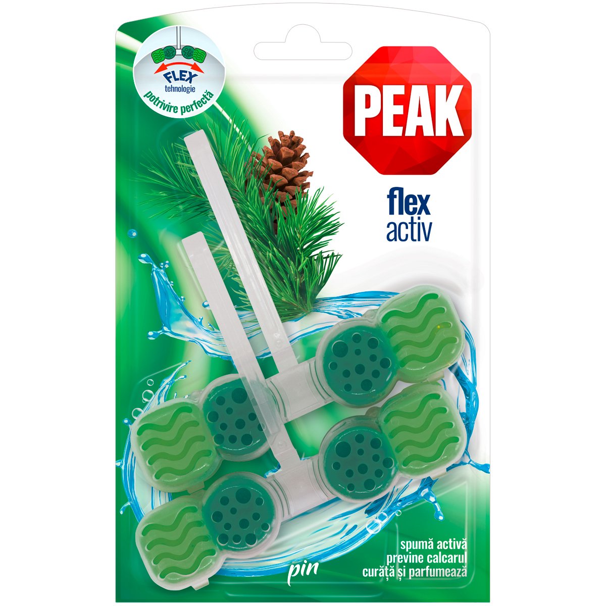 Odorizant solid pentru toaleta, Peak Flex Activ Pin, 2 x 48 g