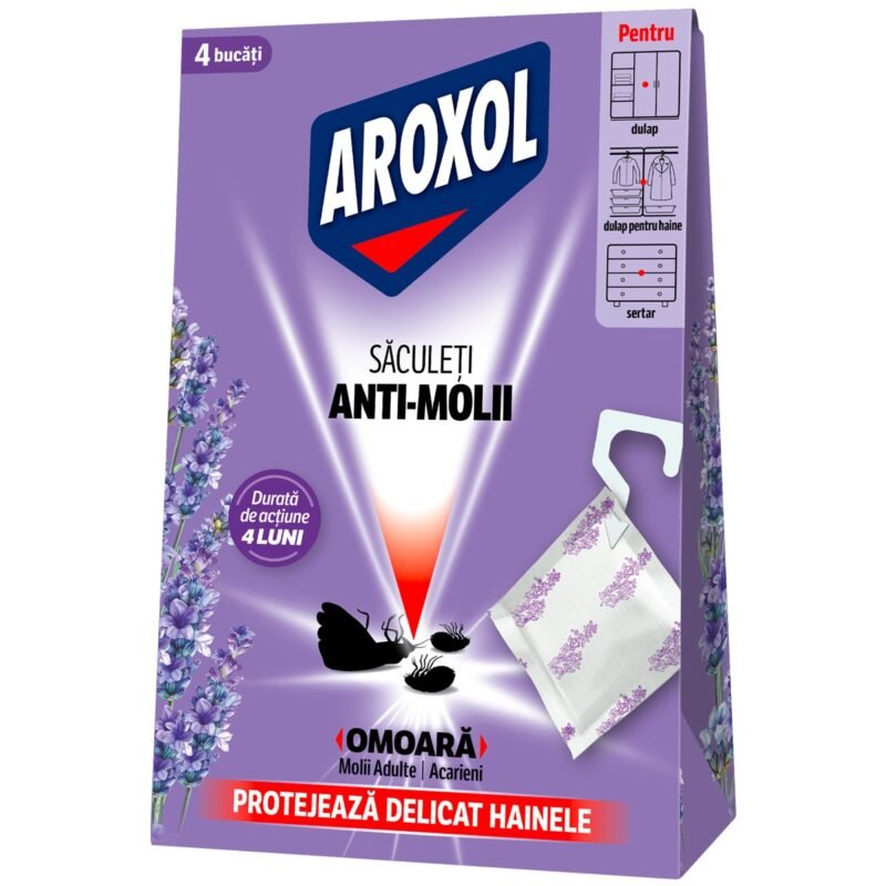Saculeti Antimolii Aroxol lavandă, 4 bucăți