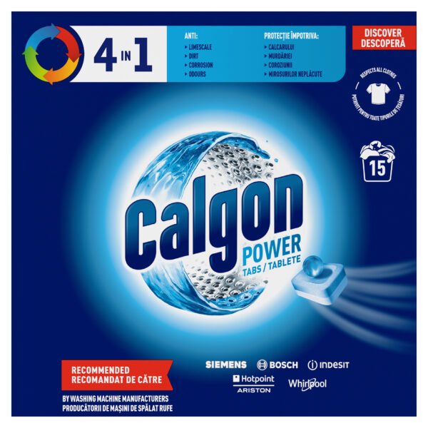 Tablete anticalcar pentru mașina de spălat Calgon 4in1, 15 tablete