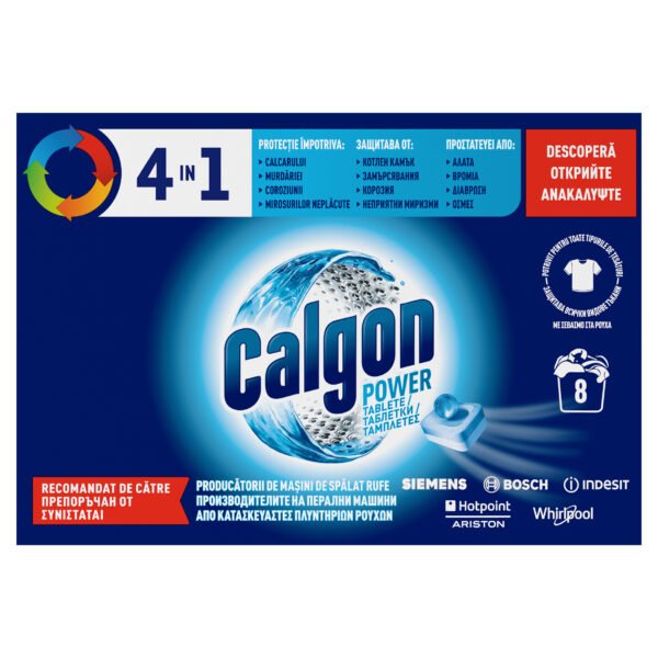 Tablete anticalcar pentru mașina de spălat Calgon 4in1, 8 tablete